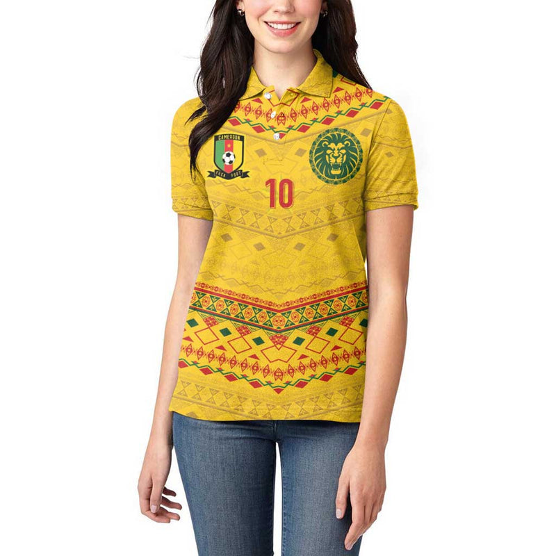 Custom Cameroon Football Tribal Motifs Yellow Color Women Polo Shirt