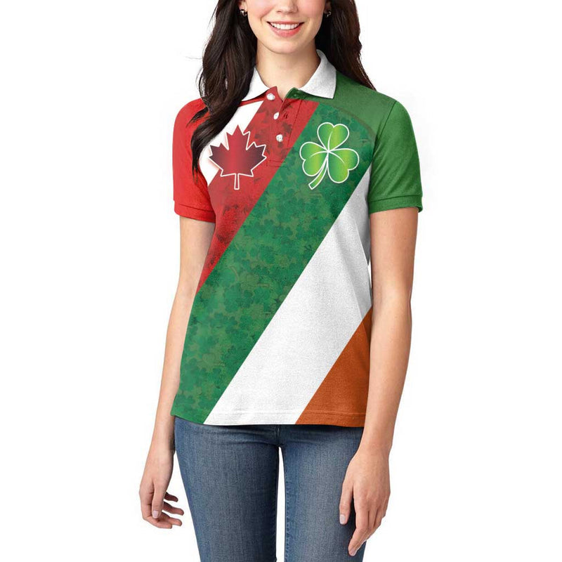 Custom Canada and Ireland Shamrocks and Maple Leaves Women Polo Shirt