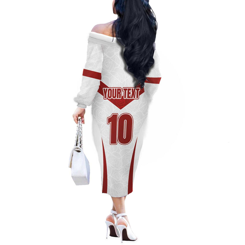 Custom England Rugby-the Red Rose Go Champions Off The Shoulder Long Sleeve Dress