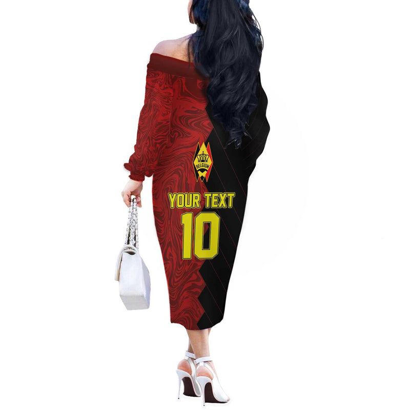 Custom Belgium Football 2024 Go Champion Off The Shoulder Long Sleeve Dress