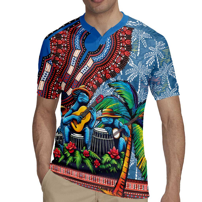 Afro-caribbean African Dashiki Style With Caribbean Music With Blue Iguanas Rugby Jersey
