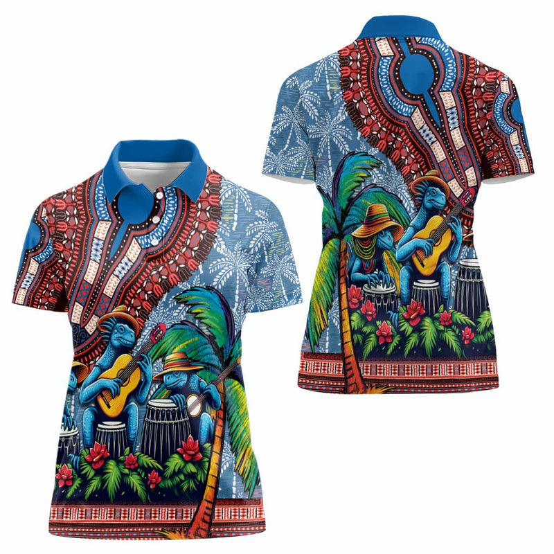 Afro-Caribbean African Dashiki Style with Caribbean Music with Blue Iguanas Women Polo Shirt