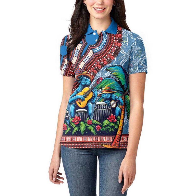 Afro-Caribbean African Dashiki Style with Caribbean Music with Blue Iguanas Women Polo Shirt