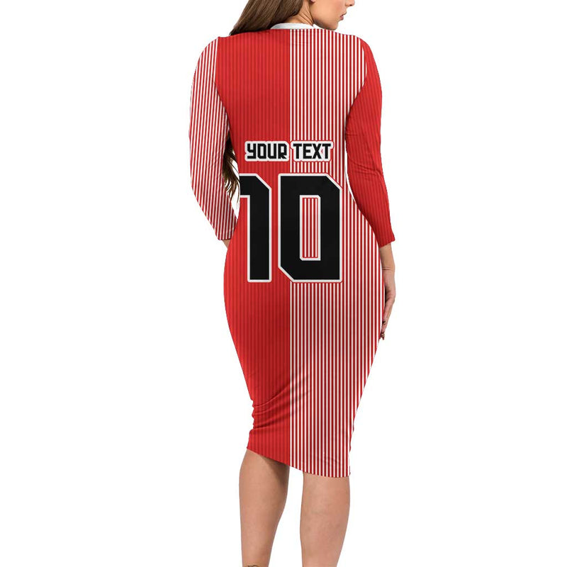 Custom Denmark National Football The Red And Whites Sporty Style Long Sleeve Bodycon Dress