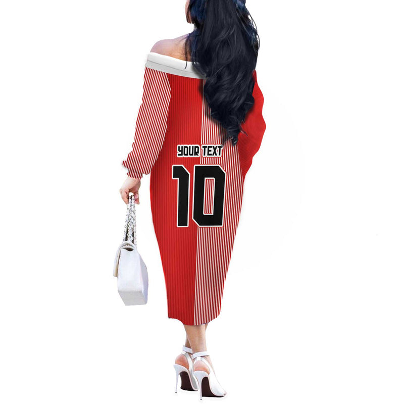 Custom Denmark National Football The Red And Whites Sporty Style Off The Shoulder Long Sleeve Dress