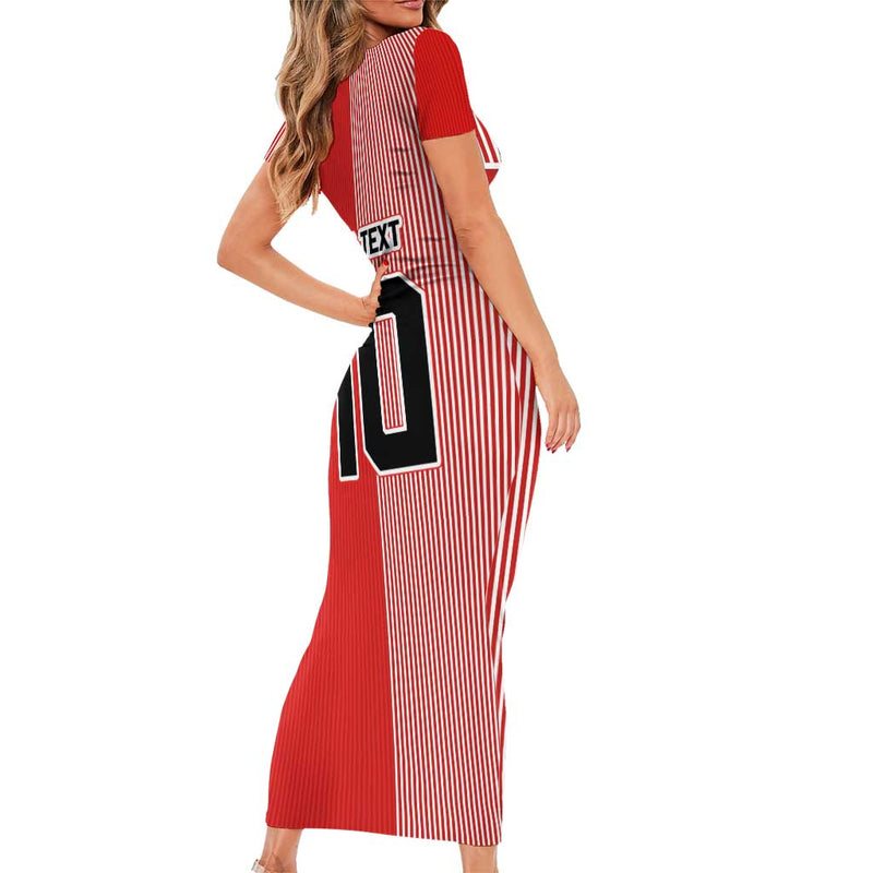 Custom Denmark National Football The Red And Whites Sporty Style Short Sleeve Bodycon Dress