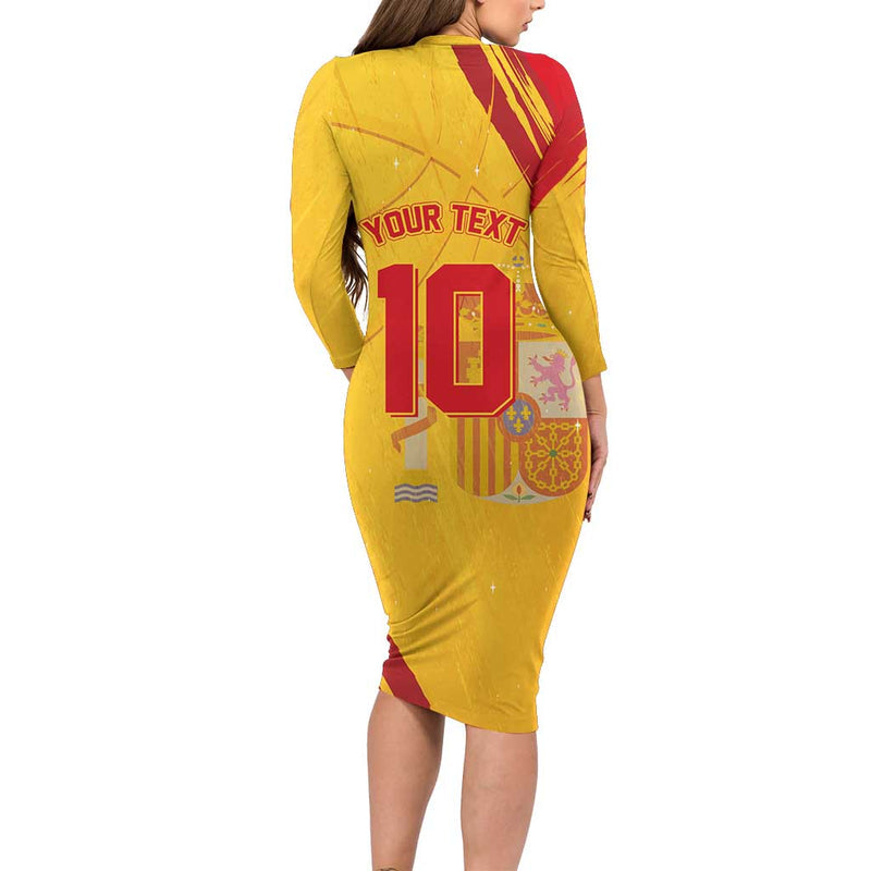 Custom Basketball Fan Jersey Spanish Royal Seal Of España Long Sleeve Bodycon Dress