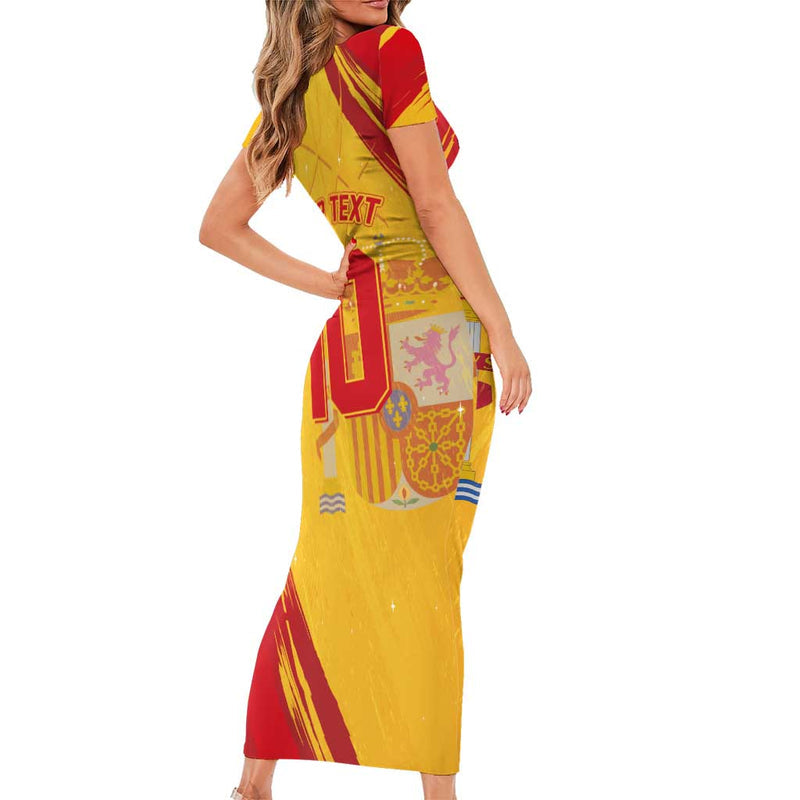 Custom Basketball Fan Jersey Spanish Royal Seal Of España Short Sleeve Bodycon Dress