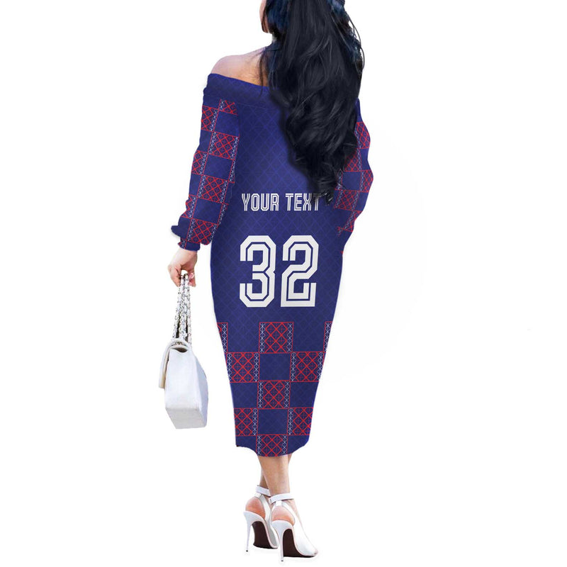 Custom Basketball Fan Jersey French Paris Architectural Heritage Checkered Style Off The Shoulder Long Sleeve Dress