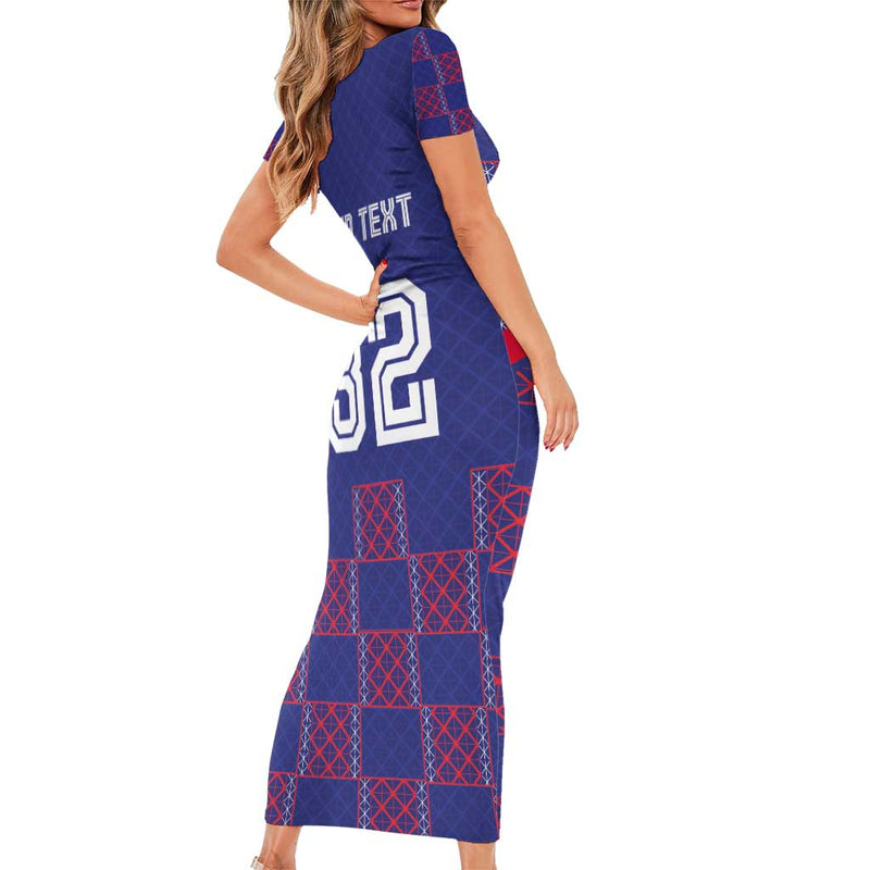 Custom Basketball Fan Jersey French Paris Architectural Heritage Checkered Style Short Sleeve Bodycon Dress