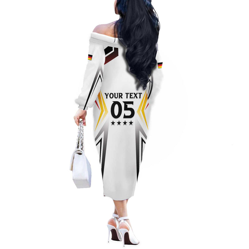 Custom Germany 2024 Football Go Champions Nationalelf White Version Off The Shoulder Long Sleeve Dress