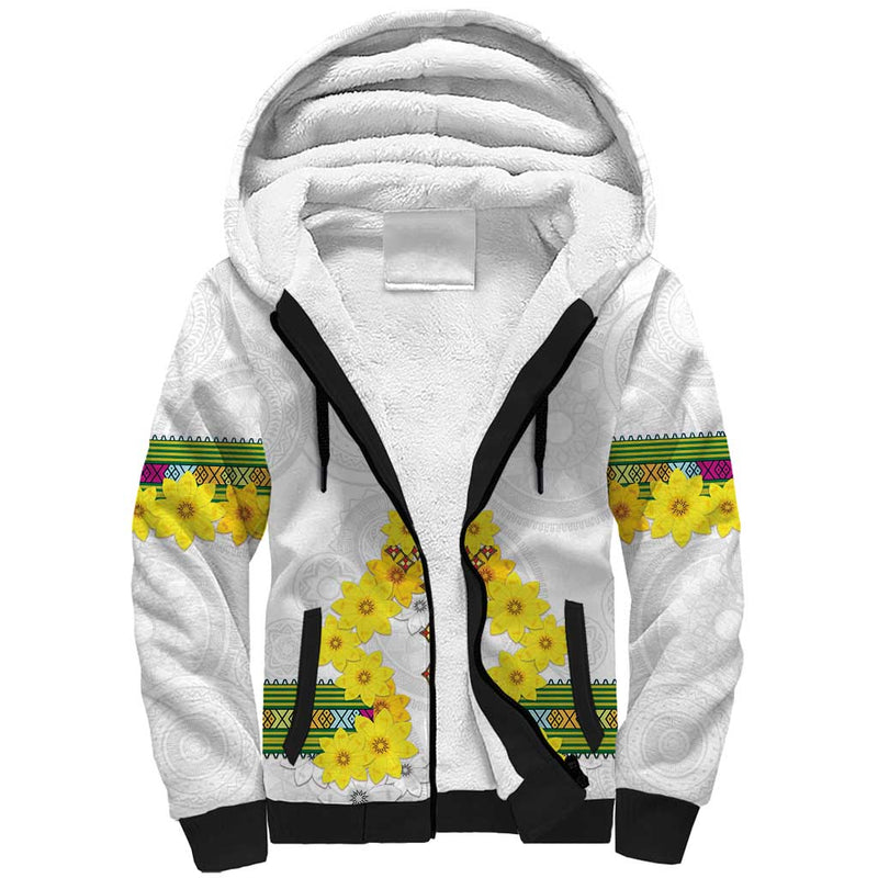 Enkutatash Ethiopia New Year Tilet Pattern With Adey Abeba Flowers Sherpa Hoodie