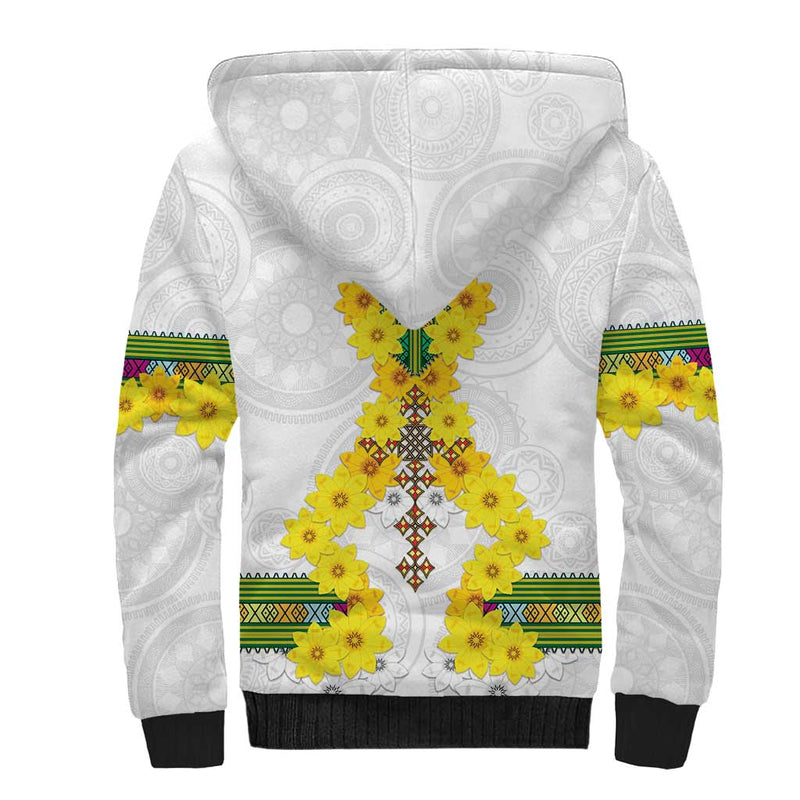 Enkutatash Ethiopia New Year Tilet Pattern With Adey Abeba Flowers Sherpa Hoodie