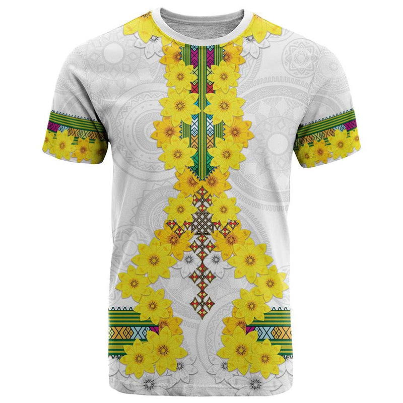 Enkutatash Ethiopia New Year Tilet Pattern With Adey Abeba Flowers T Shirt