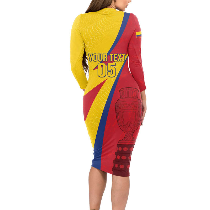 Custom Colombia 2024 Football Go Champions Los Cafeteros Long Sleeve Bodycon Dress