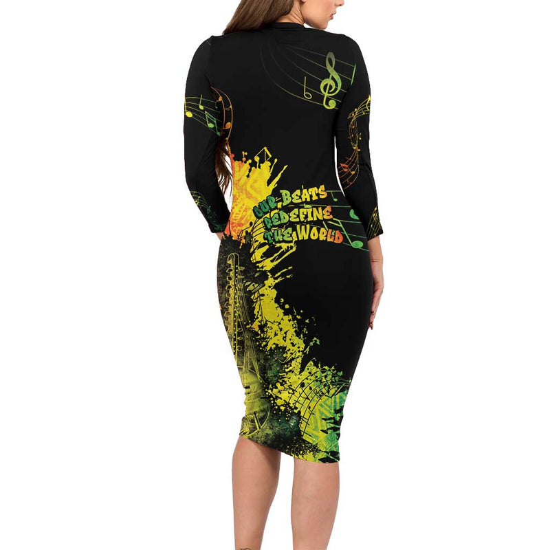 Afro Music Pride From Our Roots The World Finds Rhythm Long Sleeve Bodycon Dress