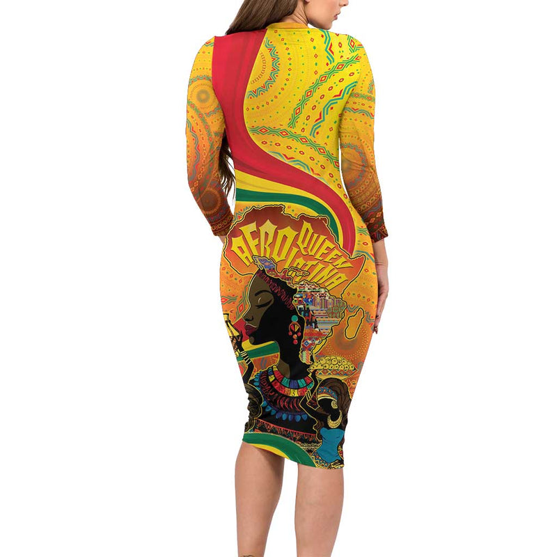 Afro Latina Queen The Beauty Of Black Women Long Sleeve Bodycon Dress