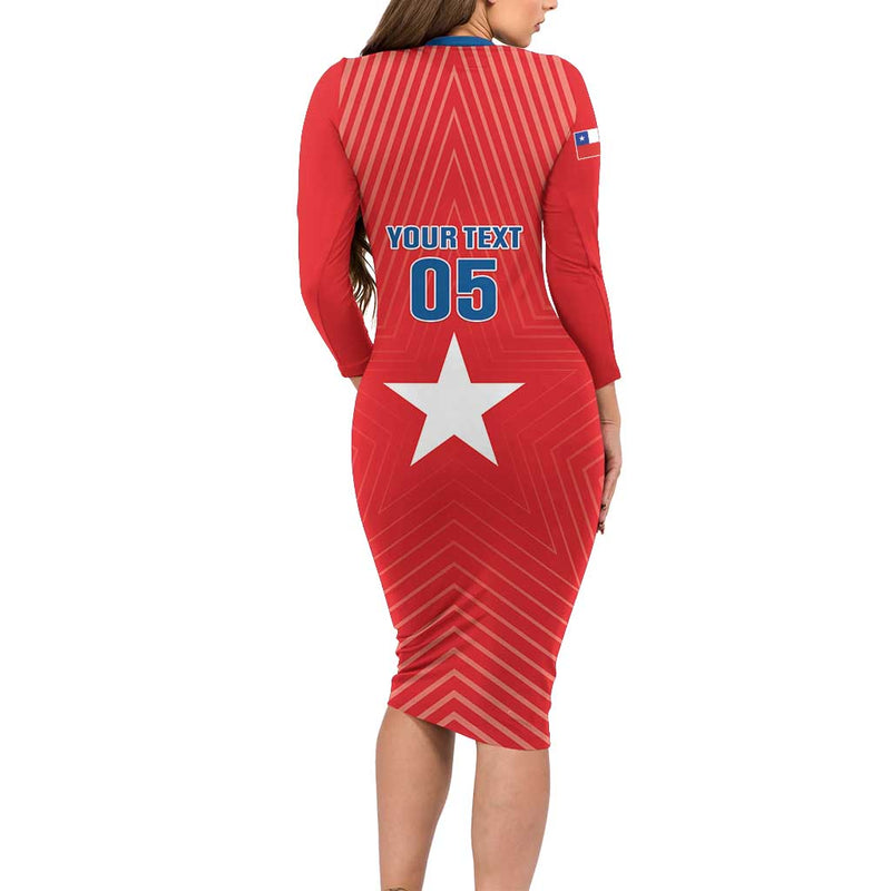 Custom Chile Star Football Vamos La Roja Long Sleeve Bodycon Dress