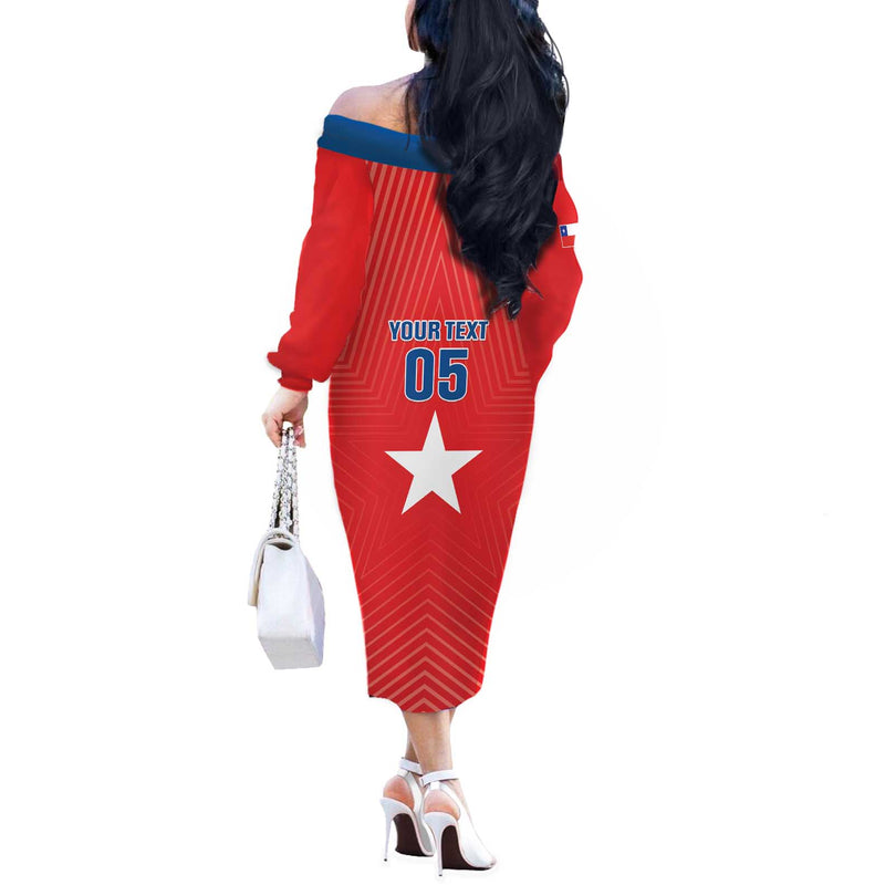 Custom Chile Star Football Vamos La Roja Off The Shoulder Long Sleeve Dress