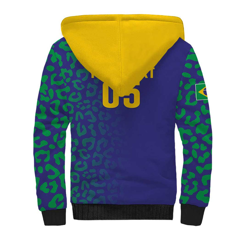 Custom Brazil Football With Leopard Pattern Sherpa Hoodie