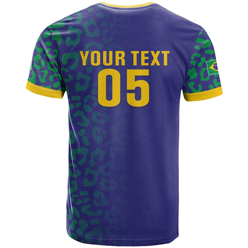 Custom Brazil Football With Leopard Pattern T Shirt