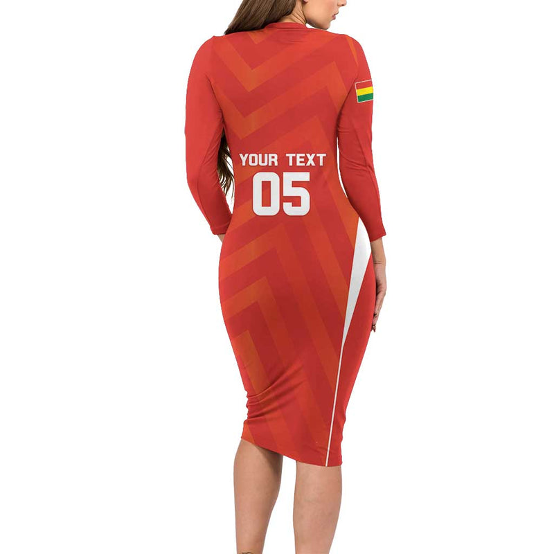 Custom Bolivia Football Go Champions La Verde Red Version Long Sleeve Bodycon Dress