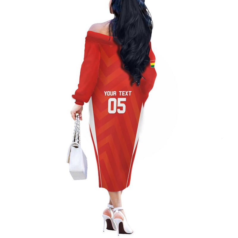 Custom Bolivia Football Go Champions La Verde Red Version Off The Shoulder Long Sleeve Dress