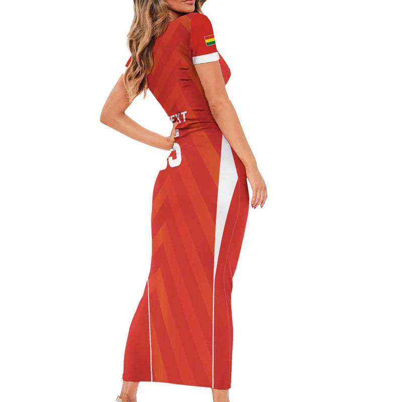 Custom Bolivia Football Go Champions La Verde Red Version Short Sleeve Bodycon Dress
