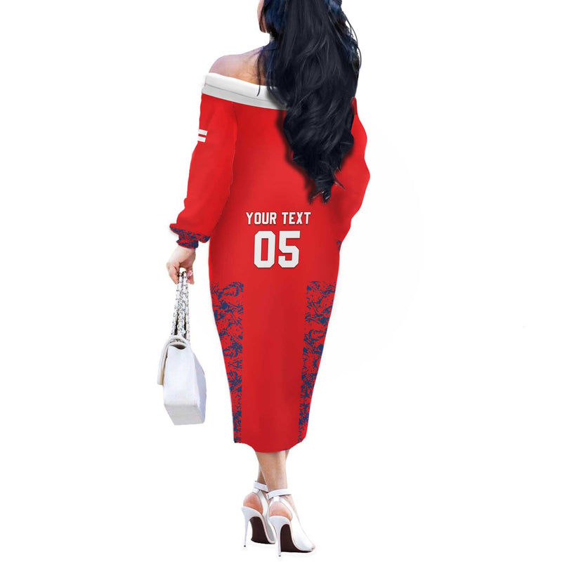 Custom England Cricket Go Three Lions Simple Style Off The Shoulder Long Sleeve Dress