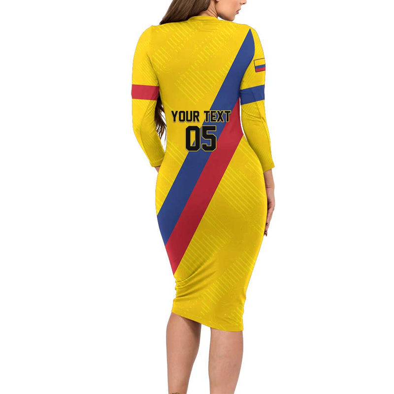 Custom Colombia Football Vamos La Tricolor Retro Style Long Sleeve Bodycon Dress