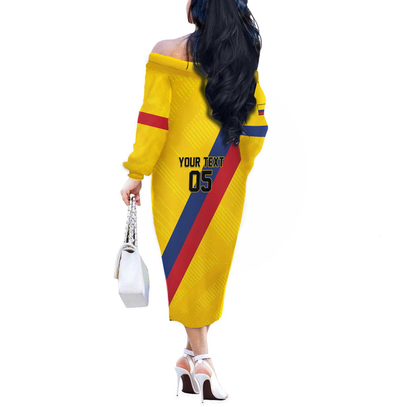 Custom Colombia Football Vamos La Tricolor Retro Style Off The Shoulder Long Sleeve Dress