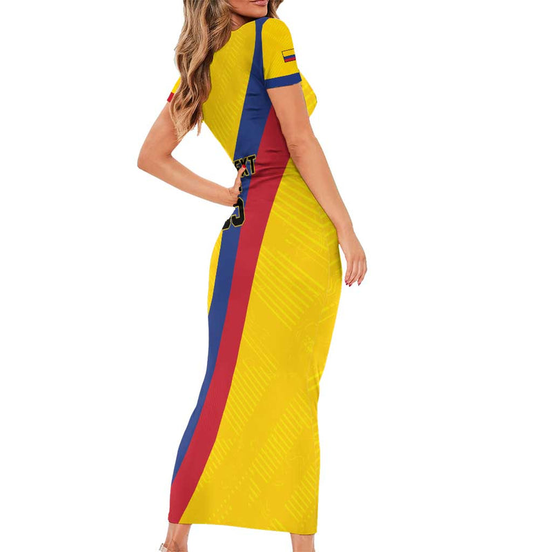 Custom Colombia Football Vamos La Tricolor Retro Style Short Sleeve Bodycon Dress
