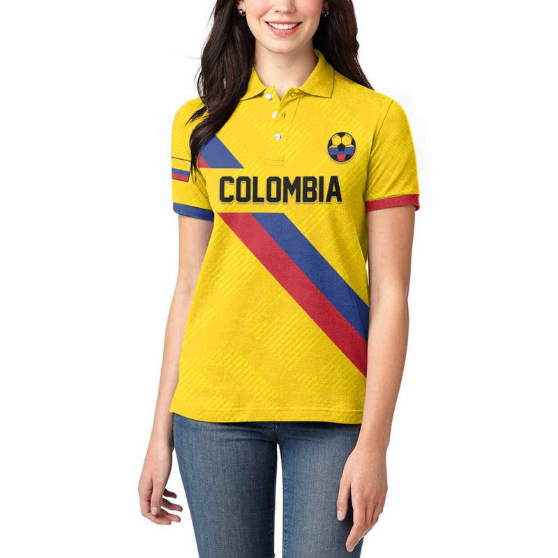 Custom Colombia Football Vamos La Tricolor Retro Style Women Polo Shirt