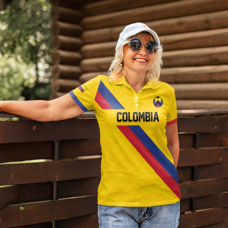 Custom Colombia Football Vamos La Tricolor Retro Style Women Polo Shirt
