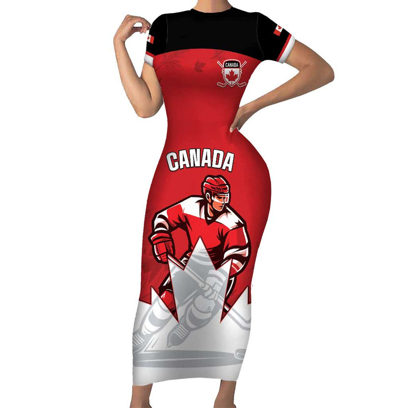 Custom Canada Hockey Maple Leaves Sporty Style Short Sleeve Bodycon Dress