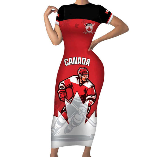 Custom Canada Hockey Maple Leaves Sporty Style Short Sleeve Bodycon Dress