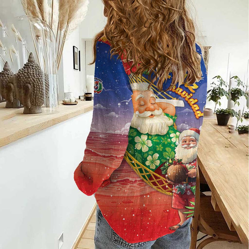 Dominican Republic Christmas Santa Relaxing On The Beach Women Casual Shirt