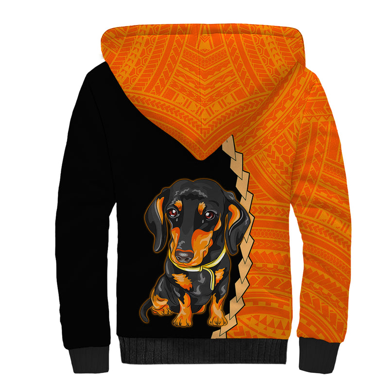 Custom Dachshund Dog With Polynesian Tribal Tattoo Sherpa Hoodie