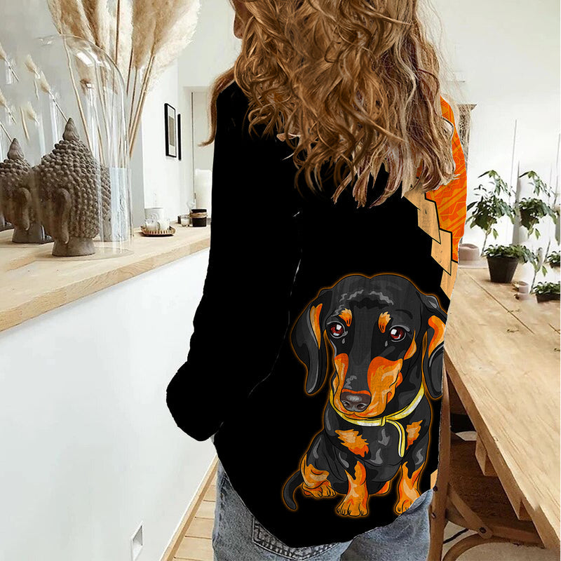 Custom Dachshund Dog With Polynesian Tribal Tattoo Women Casual Shirt