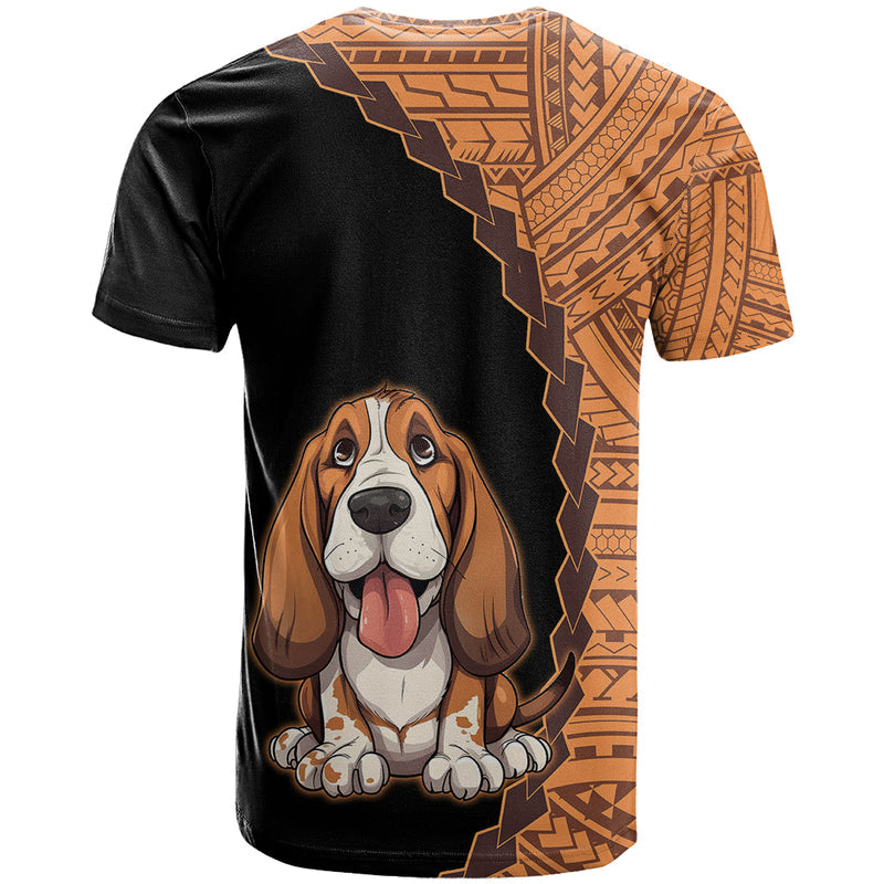 Custom Basset Hound Dog With Polynesian Tribal Tattoo T Shirt