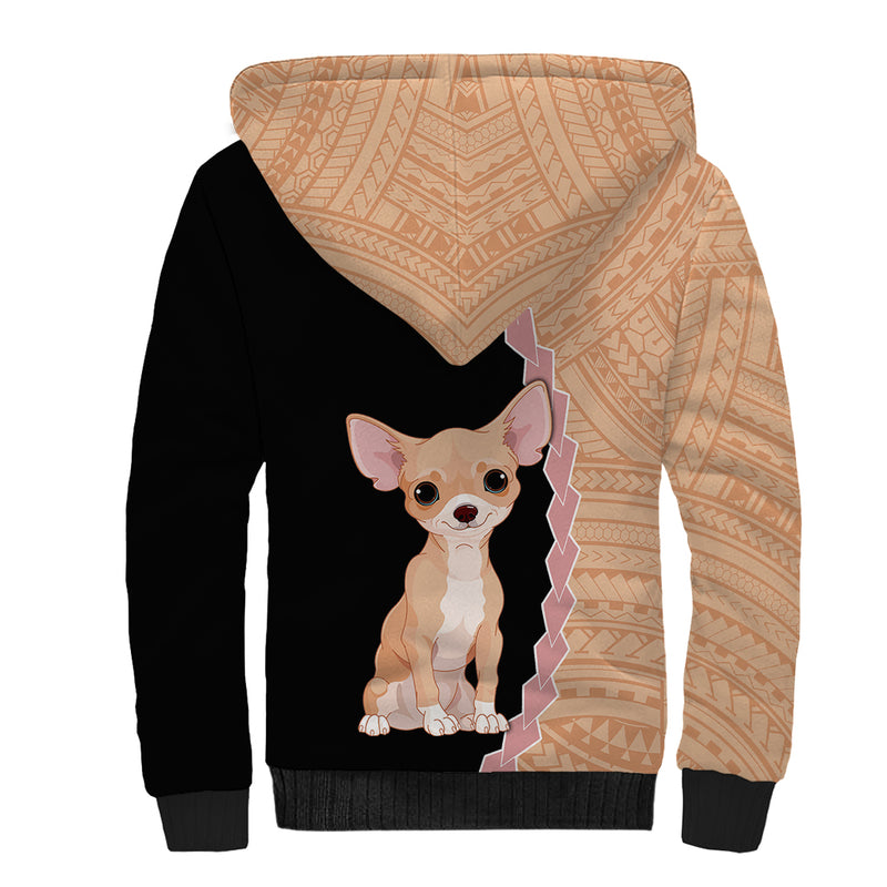 Custom Chihuahua Dog With Polynesian Tribal Tattoo Sherpa Hoodie