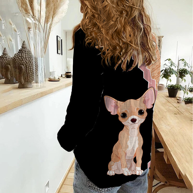 Custom Chihuahua Dog With Polynesian Tribal Tattoo Women Casual Shirt