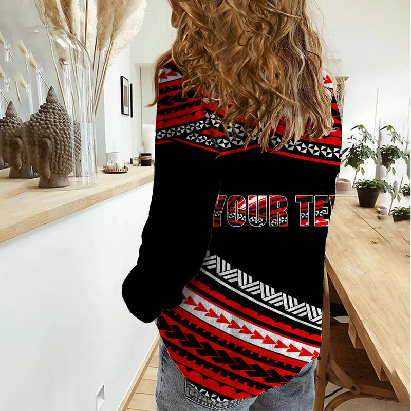 (Custom Personalised) Happy Fathers Day Polynesian I Love You Dad Red Women Casual Shirt