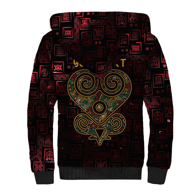 Africa Adinkra Symbol Sankofa Heart - Cosmic Red Sherpa Hoodie