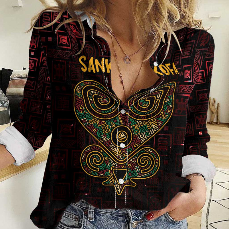 Africa Adinkra Symbol Sankofa Heart - Cosmic Red Women Casual Shirt