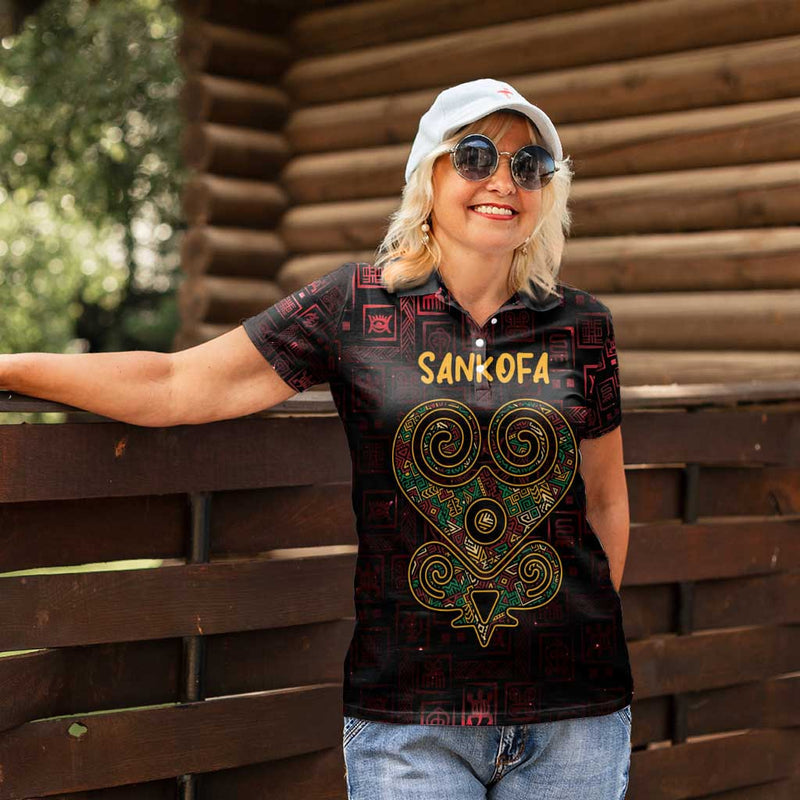 Africa Adinkra Symbol Sankofa Heart - Cosmic Red Women Polo Shirt