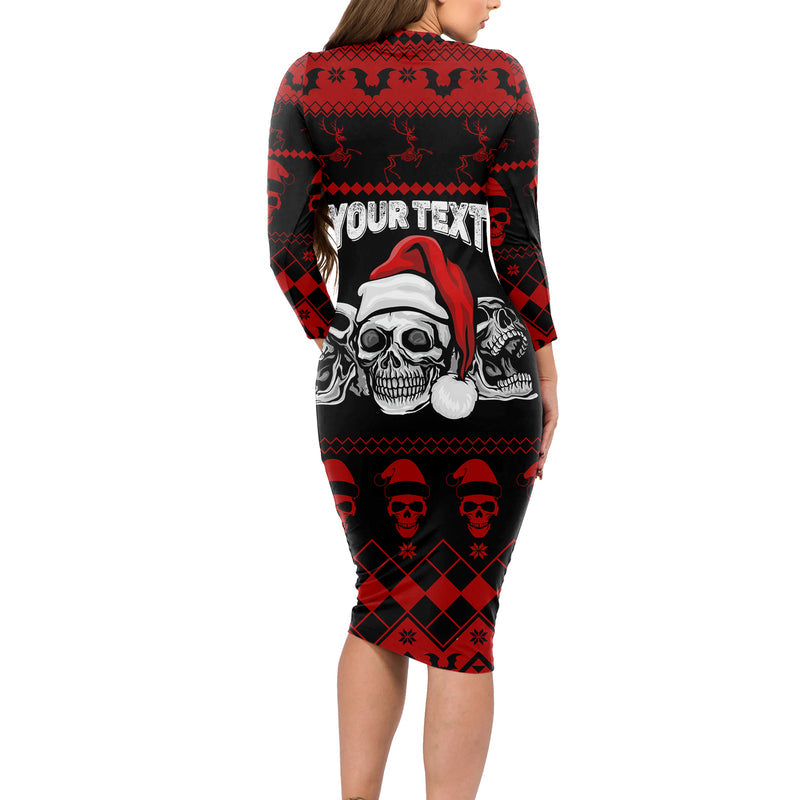 Custom Christmas Gothic Skull Creepmas Long Sleeve Bodycon Dress