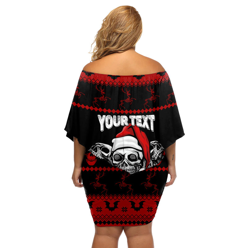 Custom Christmas Gothic Skull Creepmas Off Shoulder Short Dress