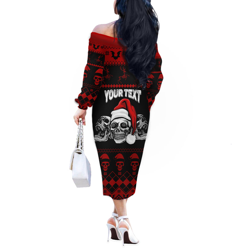 Custom Christmas Gothic Skull Creepmas Off The Shoulder Long Sleeve Dress