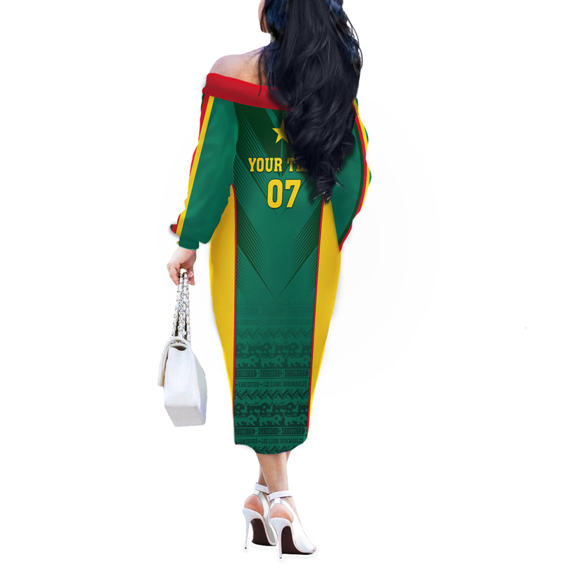 Custom Cameroon Football Nations Cup 2024 Les Lions Indomptables Off The Shoulder Long Sleeve Dress